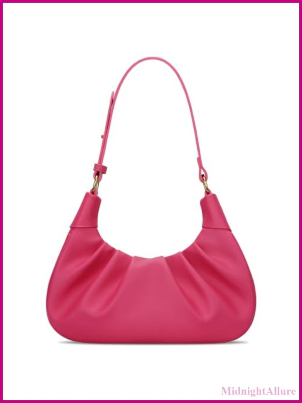 Vegan Leather Ruched Hobo Shoulder Bag Mini Crescent Purse with Gold Chain
